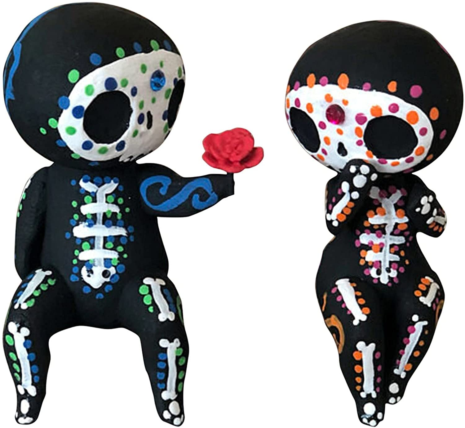 MBVBN Sugar Skull Couple Statue, Sugar Skull Decor, Day of The Dead Decorations,Resin Skulls Sculptures Home Decor,Dia De Los Mu