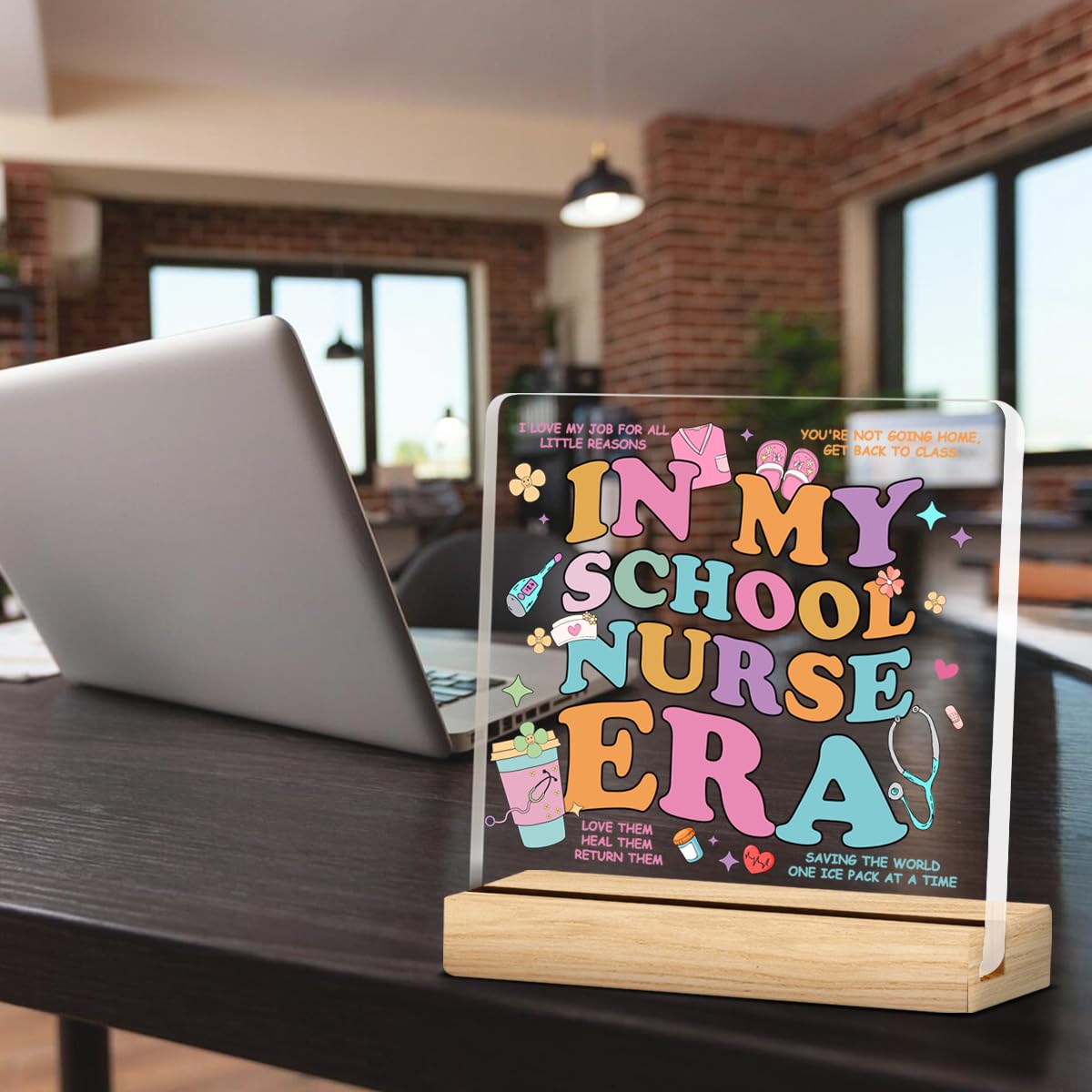 School Nurse Gifts for Women, School Nurse Appreciation Gifts for Women, in My School Nurse Era Acrylic Desk Plaque Sign 4 x 4 I