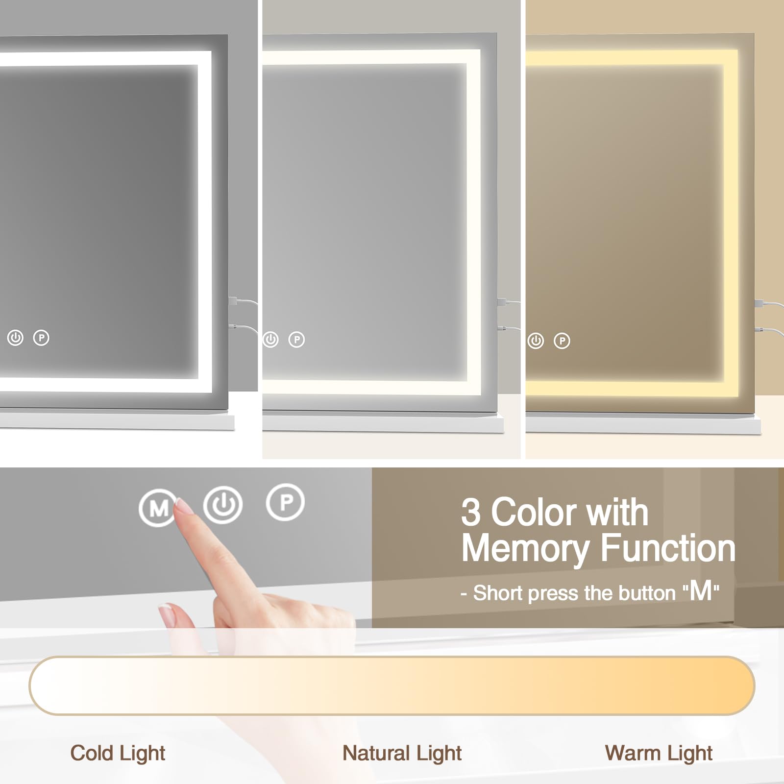 Halumao Vanity Mirror With Lights, 31.5 X 23.6 Large Makeup Mirror With Led Lights, Smart Touch Dimmable 3-Color Light, Memory F