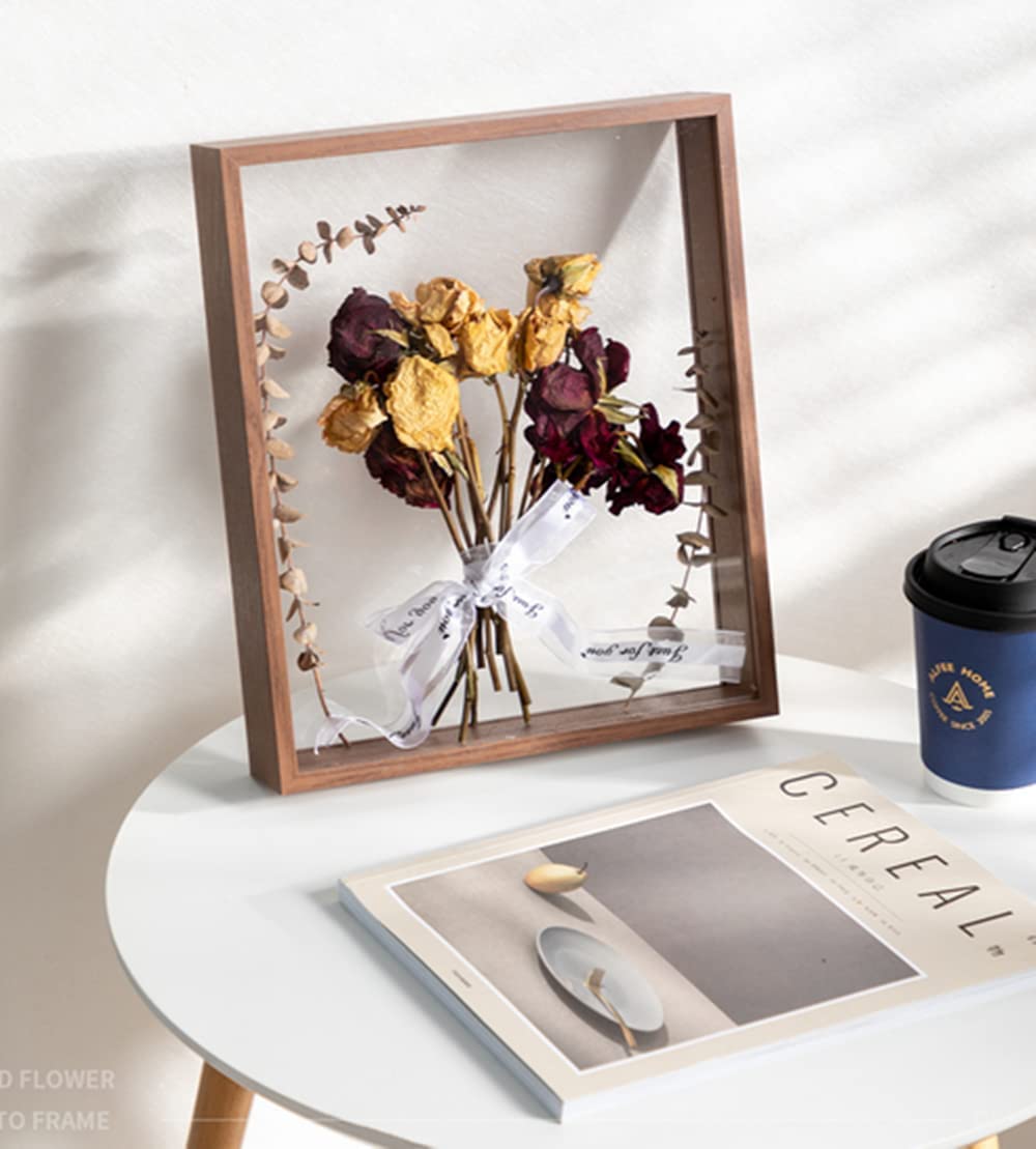 JOSON Wooden Dried Flower Photo Frame Dried Flower Display Stand Decorative Floating Photo Frame (brown-8x12)