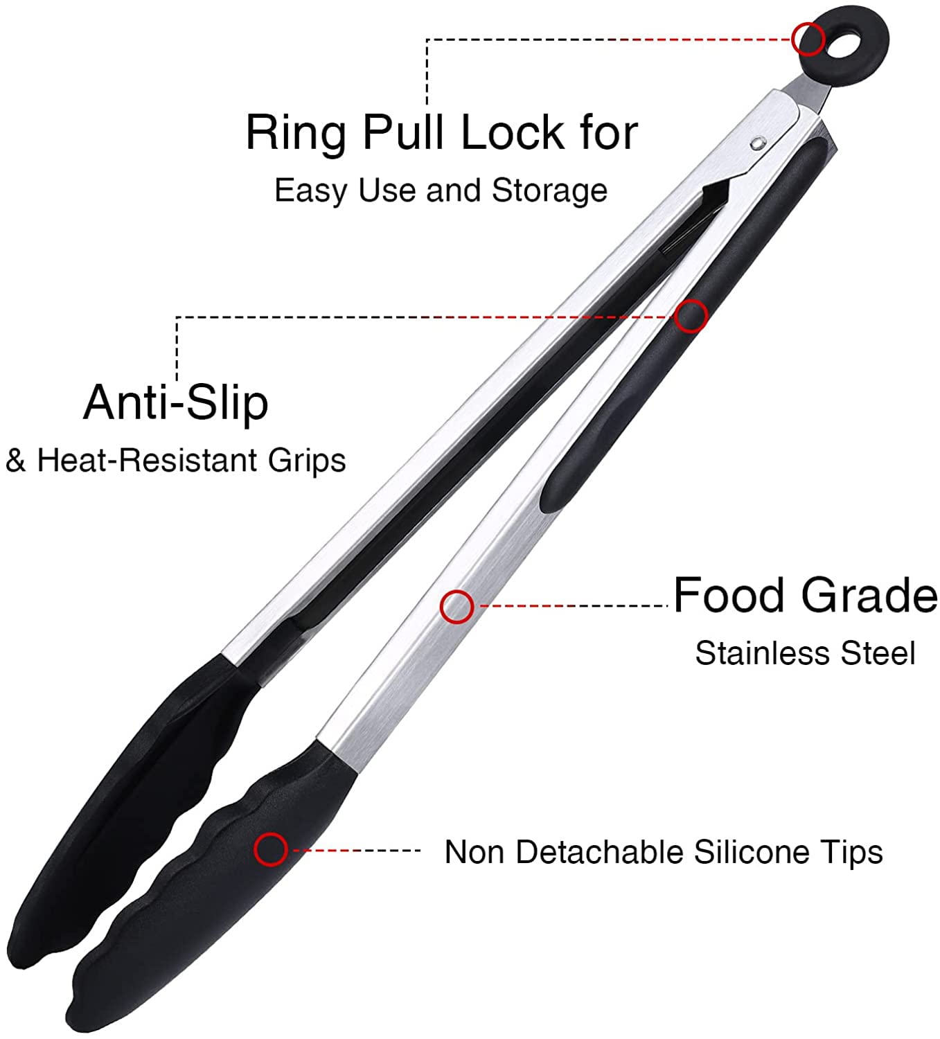 Kitchen Tongs Set of 3  Black Cooking Tongs with Silicone Tips  Stainless Steel Serving Tongs  Non-Stick Non-Scratch Heat Resistant Tongs for Grilling Cooking BBQ Buffet Salad (Black  7/9/12 Inch)