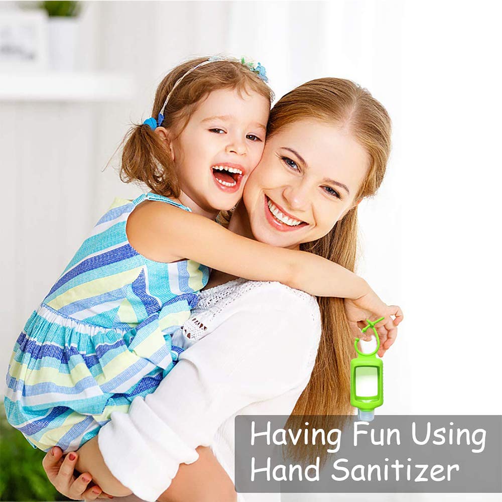 ICHOEEU 4 Pack Travel Size Plastic Clear Bottles w/Silicone Sleeve Refillable Empty Squeeze Containers Leakproof Flip Cap Keychain Bottles Hand Sanitizer Holder for Backpack Travel Outdoor (60ml/2oz)