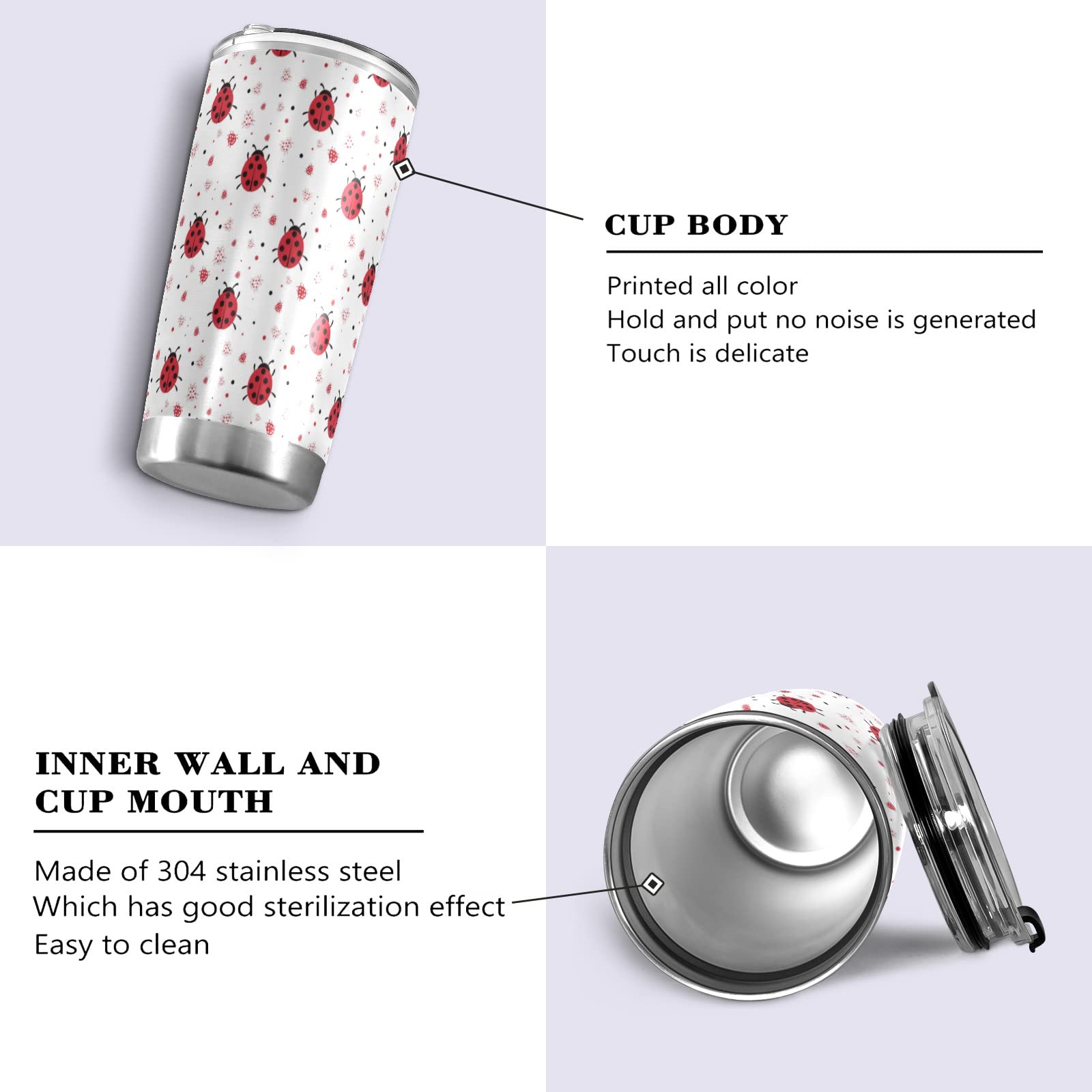 Alaza Ladybugs Tumbler With Lids And Straws,Reusable Stainless Steel Vacuum Insulated Tumbler Cup,Iced Coffee Travel Mug Water B