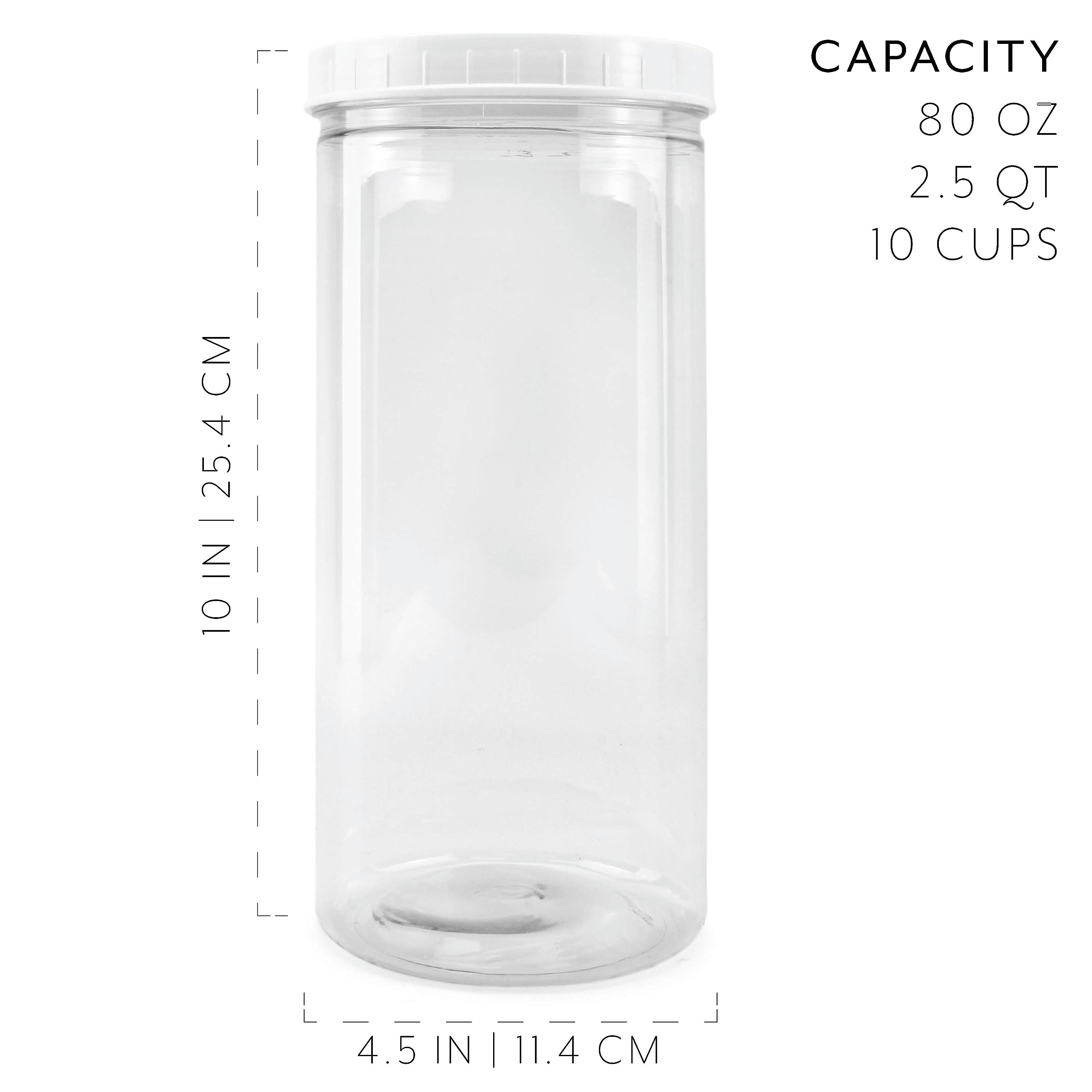 Cornucopia Tall Clear Plastic Canisters w Lids and Labels (3-Pack  2.5 quart / 10 cup capacity); 10in High BPA-free PET 80oz Jars for Food & Home Storage