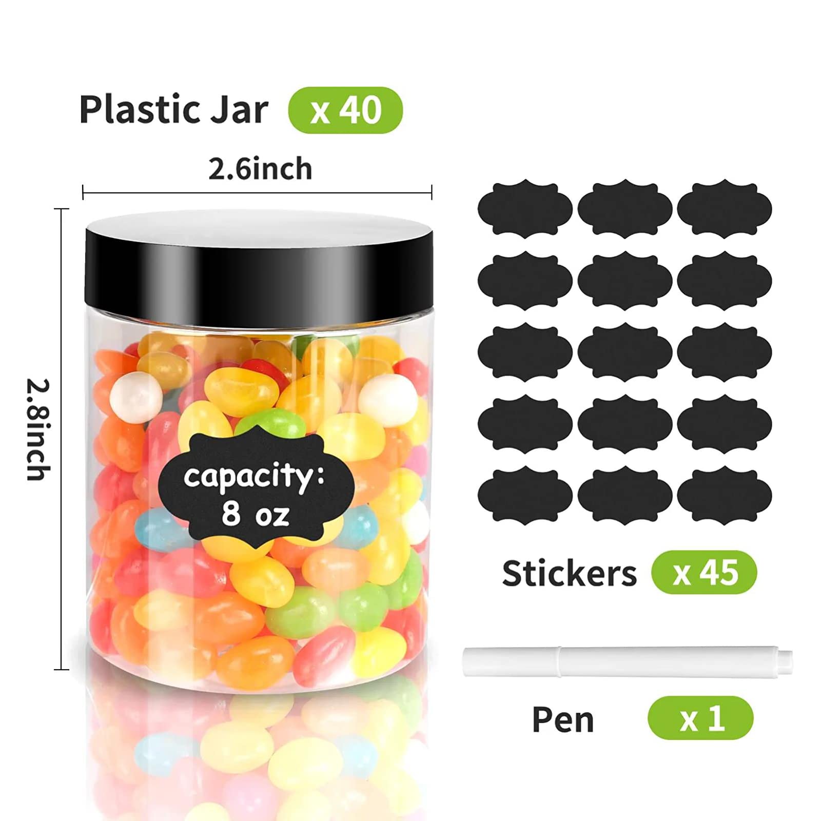 40 Pack Plastic Jars With Lids, Gencywe 8 Oz Clear Slime Cosmetics Containers With Pen And Labels, Leakproof Storage Jars, Pet E