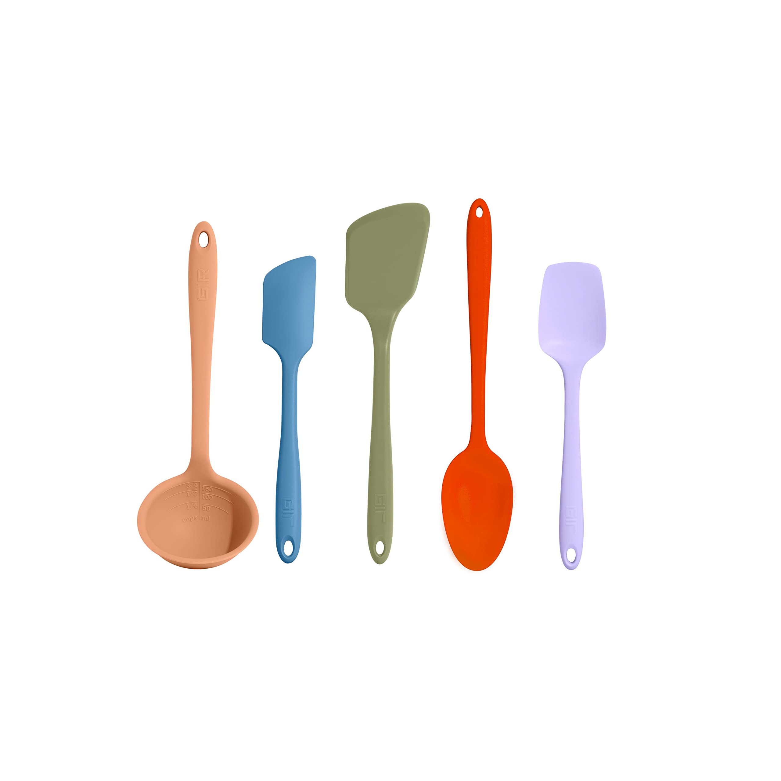 GIR: Get It Right - 5 Piece Silicone Cooking Utensils Set - Ladle, Spatula, Flip, Spoon & Spoonula - Non-stick - Heat Resistant 