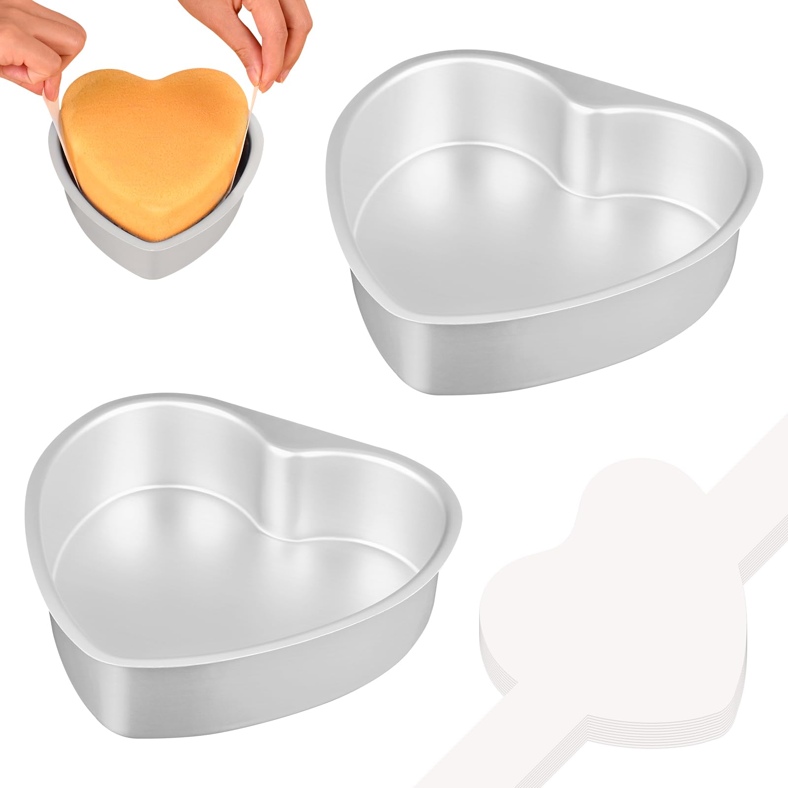 HUAKENER 6 Inch Heart Cake Pan, Set of 2 Heart Shaped Cake Pans with 60 Pieces Parchment Paper, Non-stick Cake Baking Pans for K