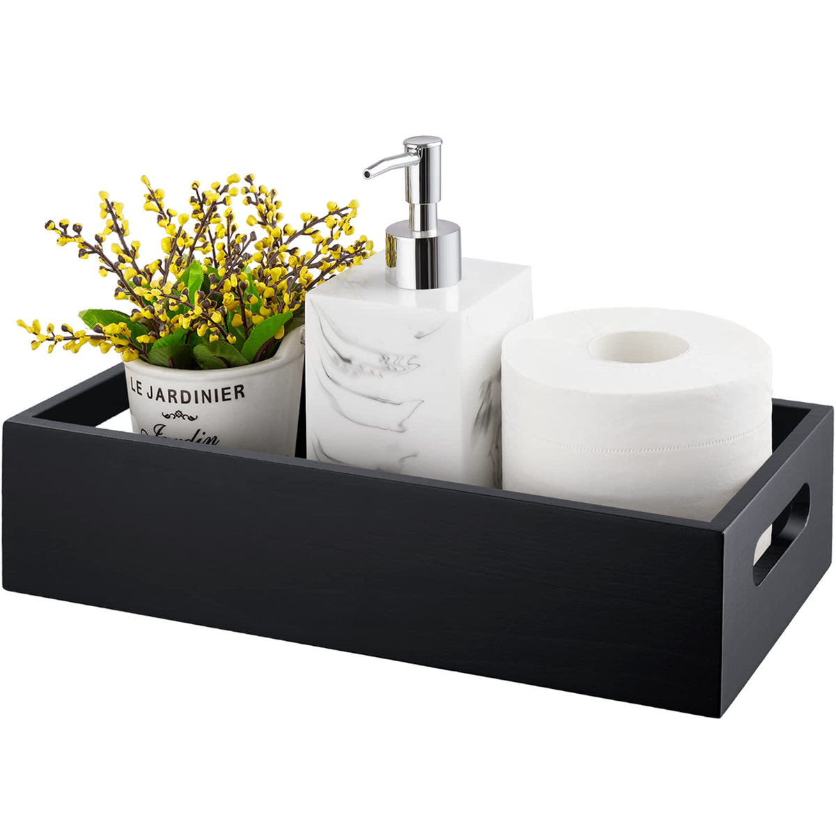 Alelion Black Bathroom Basket - Wooden Toilet Tank Paper Basket With Handle For Organizing - Back Of Toilet Storage Organizer Fo