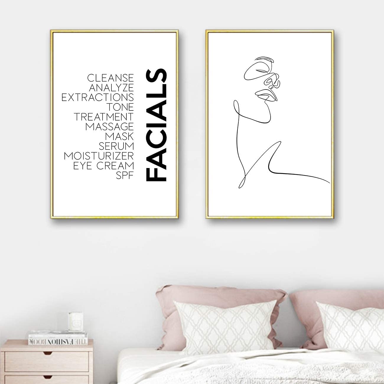 Ecyanlv Minimalist Line Art Print Facials Quotes Wall Art Black And White Canvas Print Spa Beauty Decor Woman Face Sketch One Li