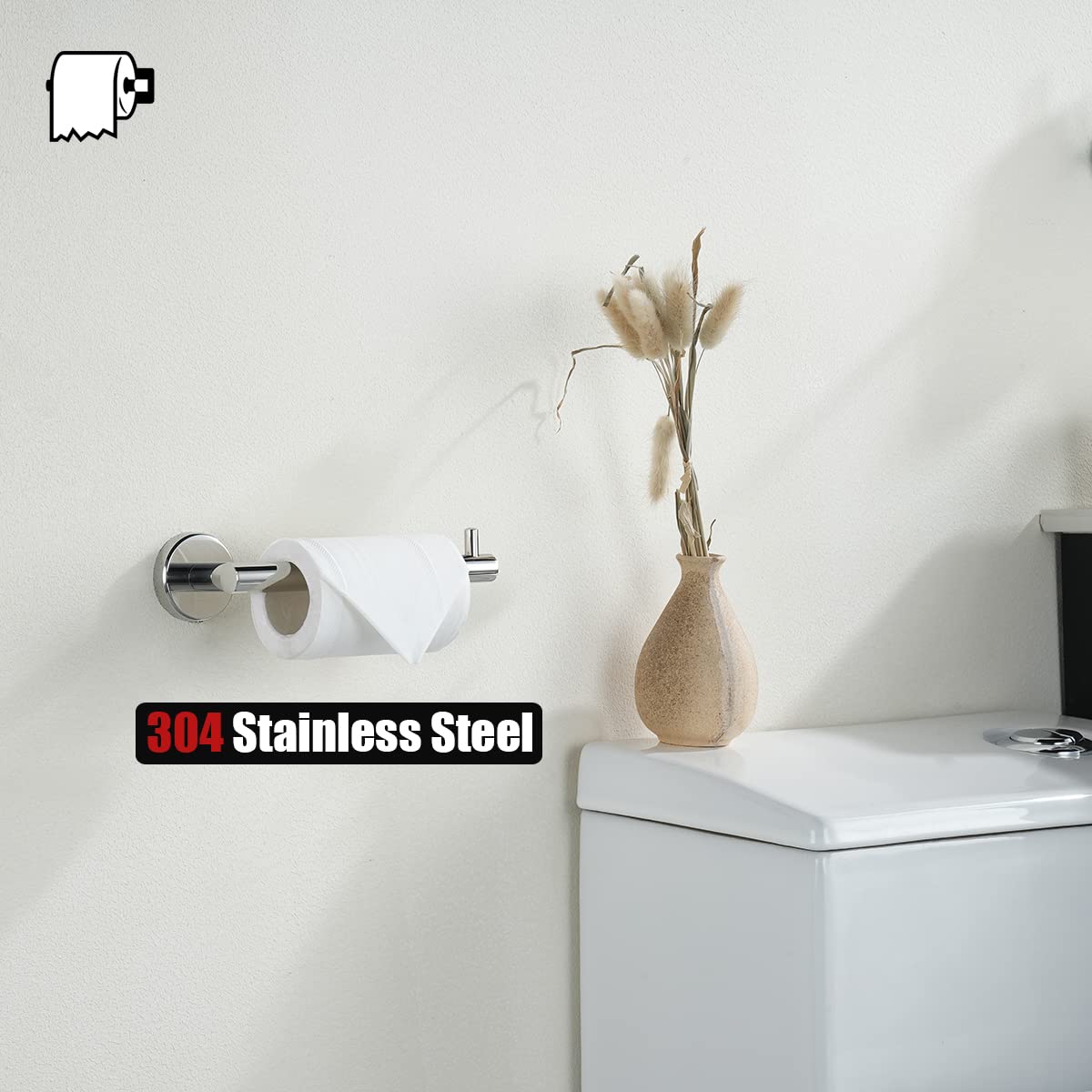 JQK Chrome Toilet Paper Holder  5 Inch 304 Stainless Steel Thick 8mm Tissue Paper Dispenser for Bathroom  Hold Mega Rolls  Polished Chrome Wall Mount  TPH100-CH