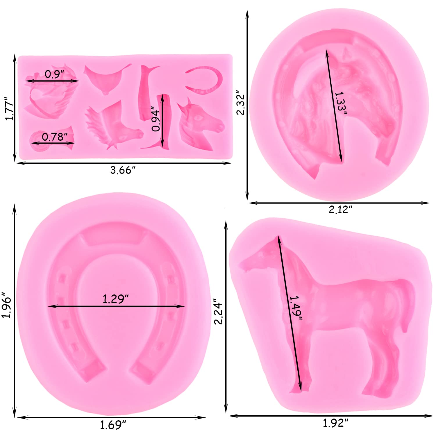 Zixiang Horse Silicone Mold Horseshoe Fondant Molds Horse Head Chocolate Molds For Cake Decorating Cupcake Topper Polymer Clay C