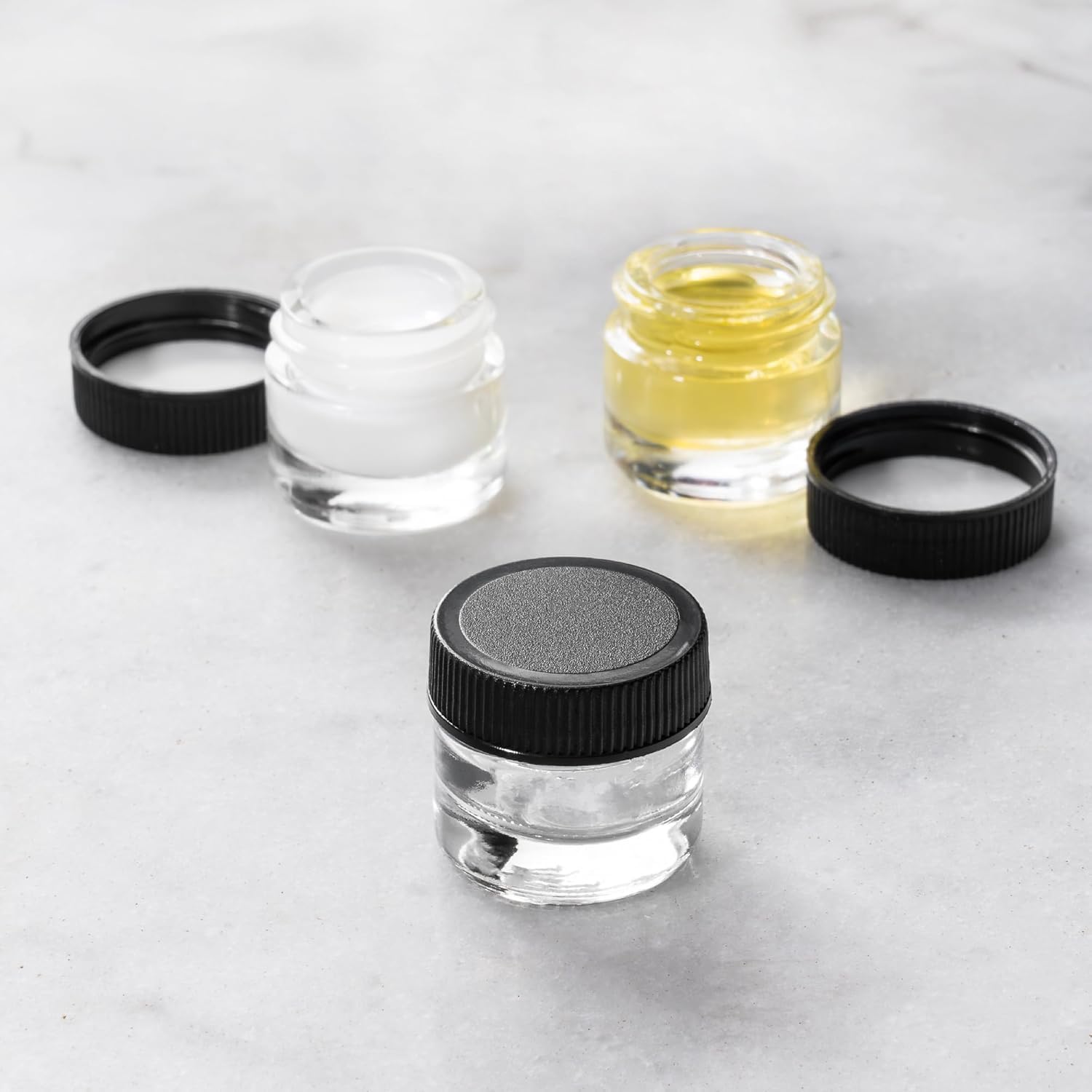 (200 Pack) 5Ml Thick Glass Jars With Black Lids - Airtight Containers For Oil, Lip Balm, Wax, Cosmetics - Mini Refillable Jars G