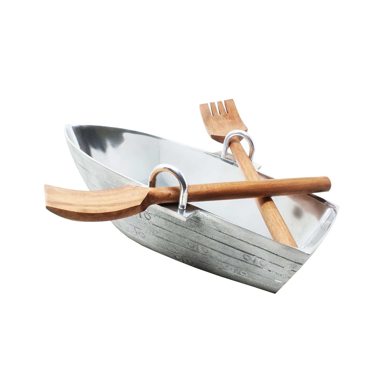 Gute Rowboat Serving Bowl With A Pair Of Wood Serving Utensils, Boat Salad Bowl Approx. 16'' L X 6'' W X 5'' H 50 Fl. Oz. Capaci