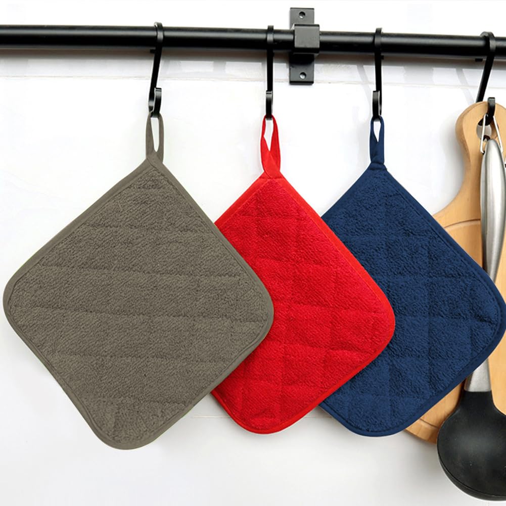 Meioro 4-Pack Pot Holders For Kitchen High Heat Resistant Potholder, 100% Cotton Hot Pads, Quilted Terry Hot Pot Holder Set For