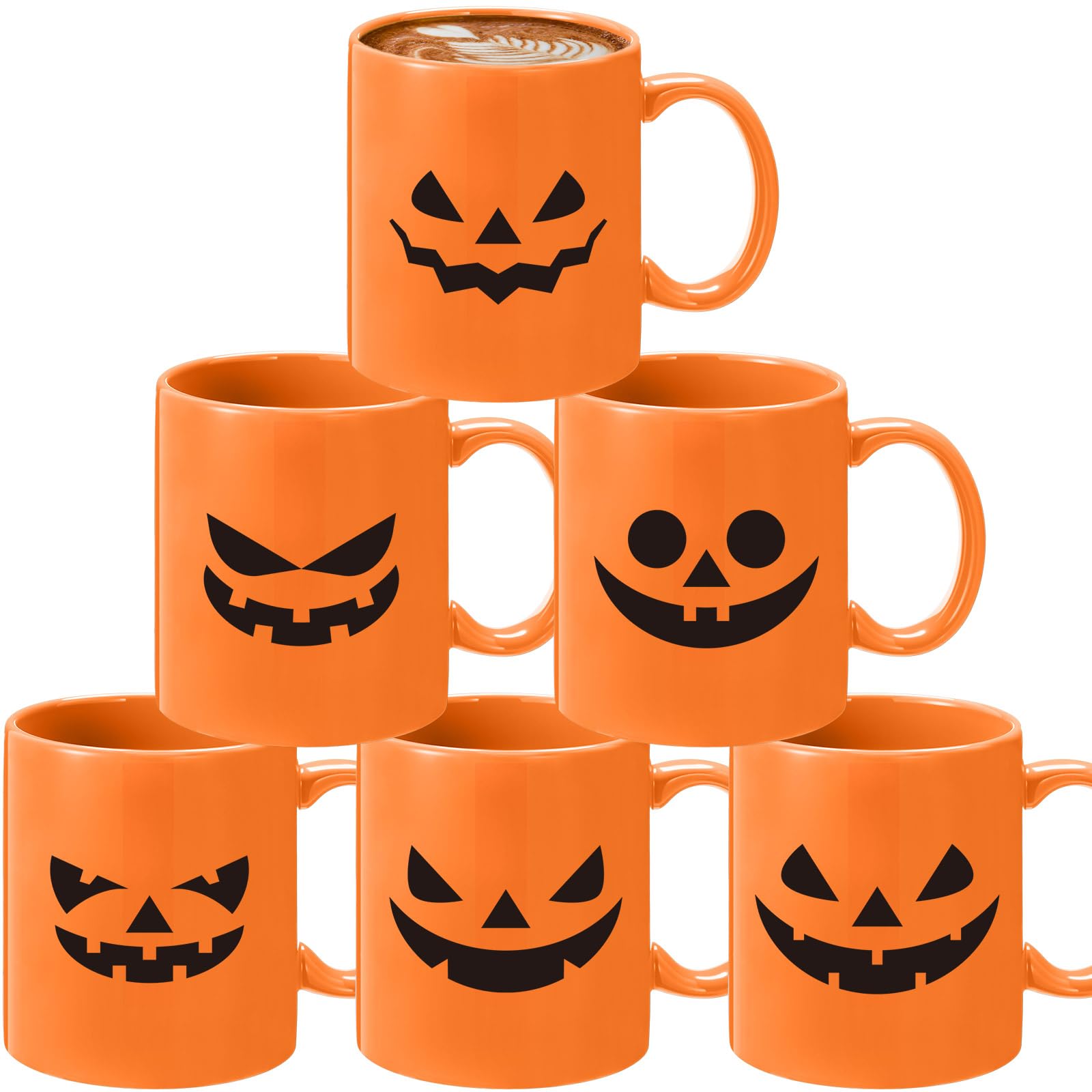 Sliner 6 Pcs Halloween Mugs Bulk 11oz Pumpkin Face Coffee Mugs Pumpkin Themed Designs, Cute and Spooky Coffee Cups for Fall Hall