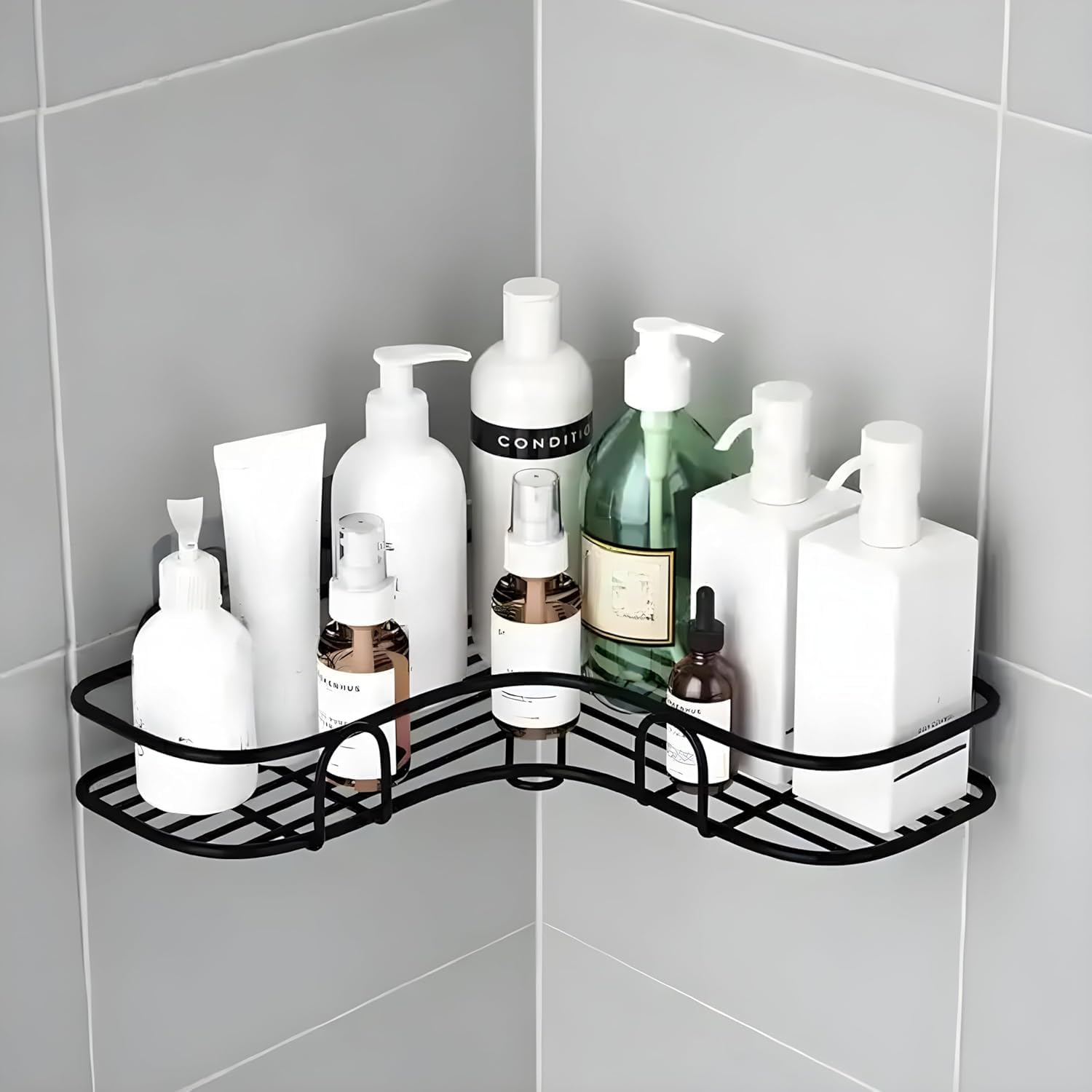 Vazx Metal Bathroom Organiser Without Drill Bathroom Corner Shelf Adhesive Stand For Corner Rack For Bathroom, Shampoo Holder Mu