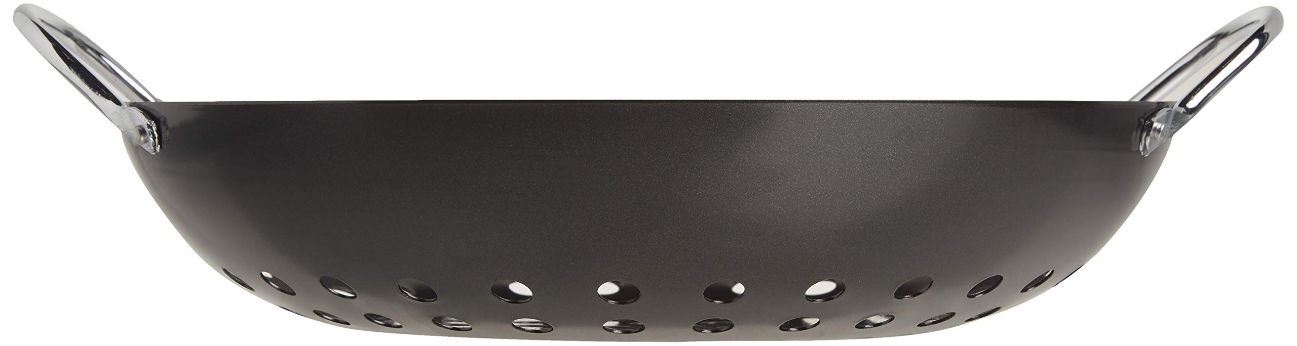 Tablecraft Bbq Metal Handle 13-Inch Non Stick Coating Round Grilling Wok, Small, Black