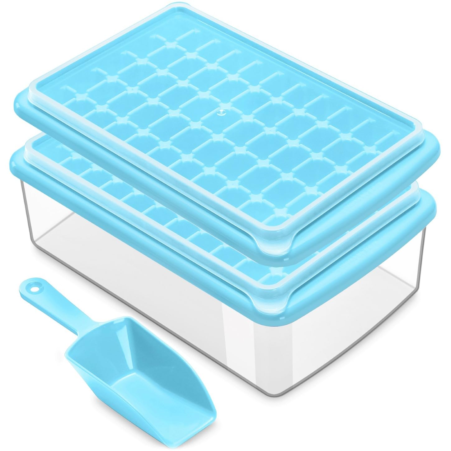 ARTLEO 2Pack Ice Cube Tray with Lid and Bin for Freezer, Easy Release 55 Mini Ice Cube Tray with Cover, Storage Container, Scoop