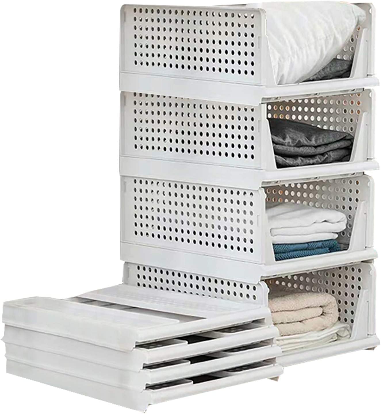 Spaceorganizer Foldable And Stackable Closet Organizer Drawer (5PcsLarge, White)