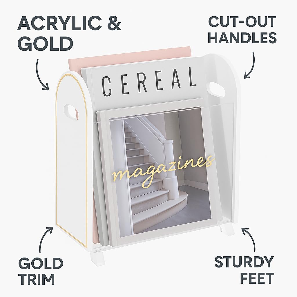 Khen Acrylic Magazine Holder with Gold Trim - 12.40" x 10" x 4.49"