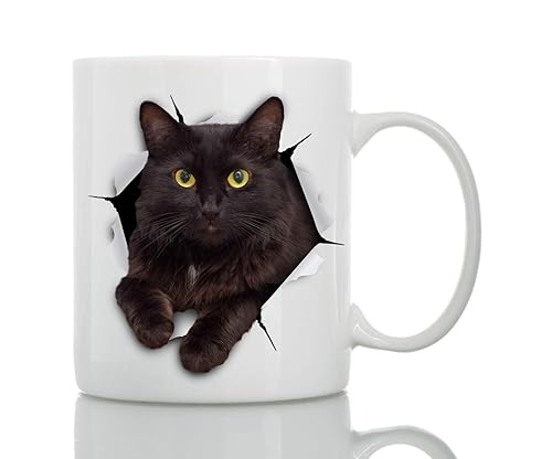 Black Cat Coffee Mug - Ceramic Funny Coffee Mug - Perfect Cat Lover Gift - Cute Cat Coffee Mugs Present - Great Birthday or Christmas Surprise for Friend or Coworker  Men and Women (11oz)