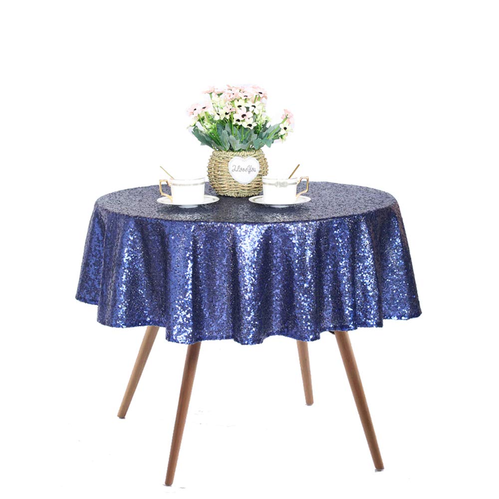 Jyflzq Navy Blue Sequin Tablecloth 50 Round Sparkly Drape Table Cloths Table Cover Overlay For Wedding Birthday Party Baby Brida