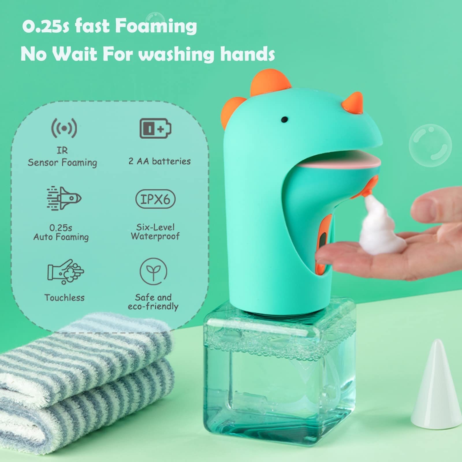 Seawah Automatic Soap Dispenser,Foaming Touchless Soap Dispenser For Kids,Ipx6 Waterproof Cute Dinosaur Foam Smart Hand Soap Dis