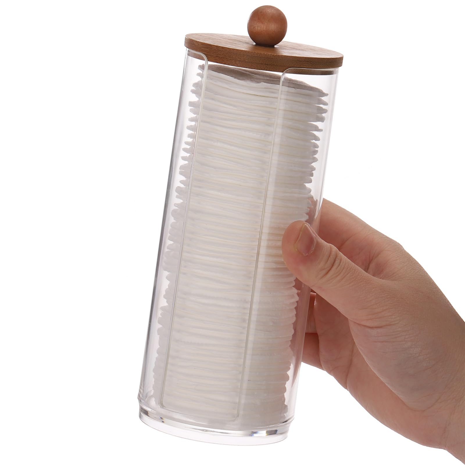 Tecbeauty Cotton Pads Holder Makeup Removers Organizer Bathroom Storage Cotton Rounds, Clear, Wood Lid