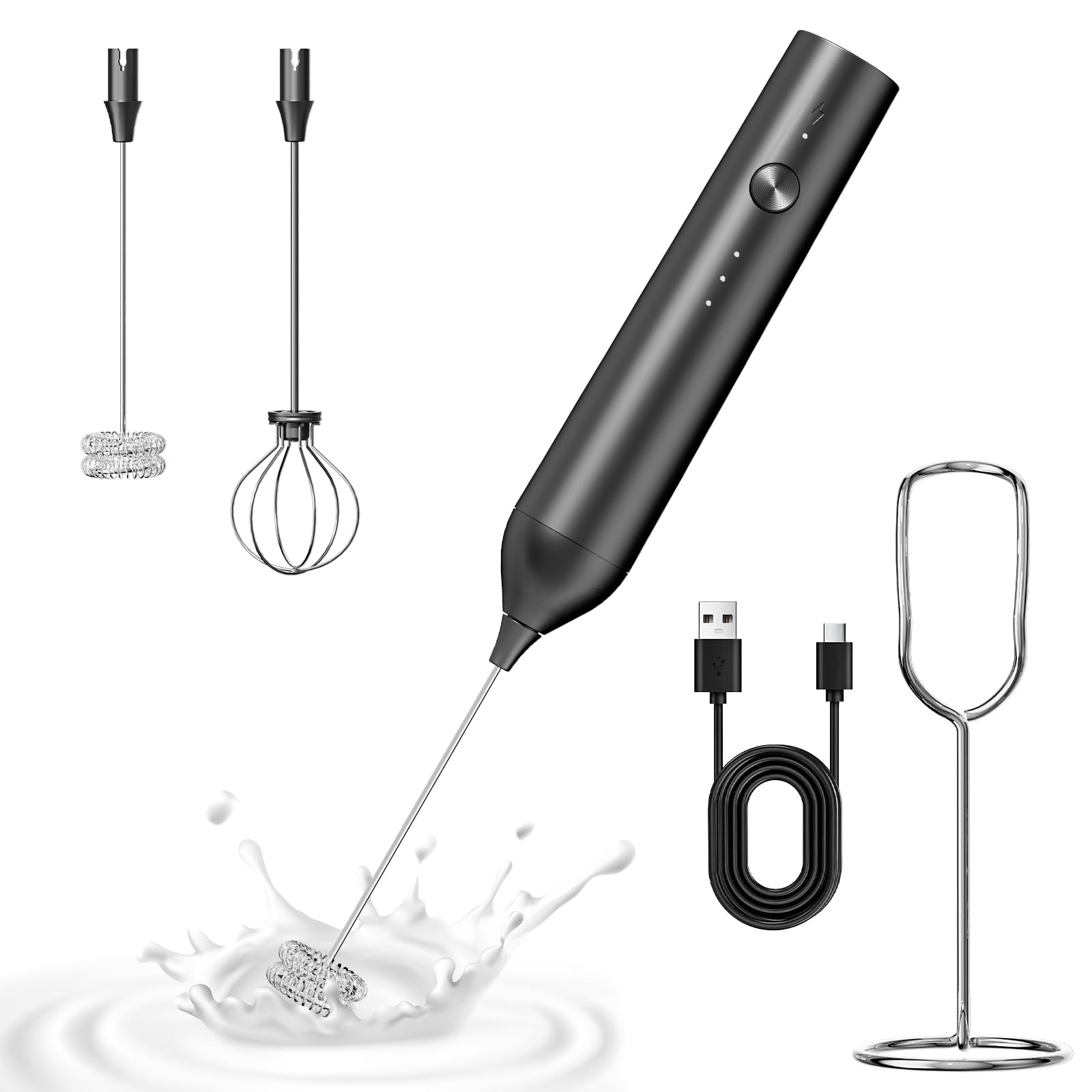 Bzpp Kitchen Milk Frother Handheld With Stand, 3 Speeds Adjustable Mixer Electric Handheld Frother Wand, Hand Mixer Matcha Whisk