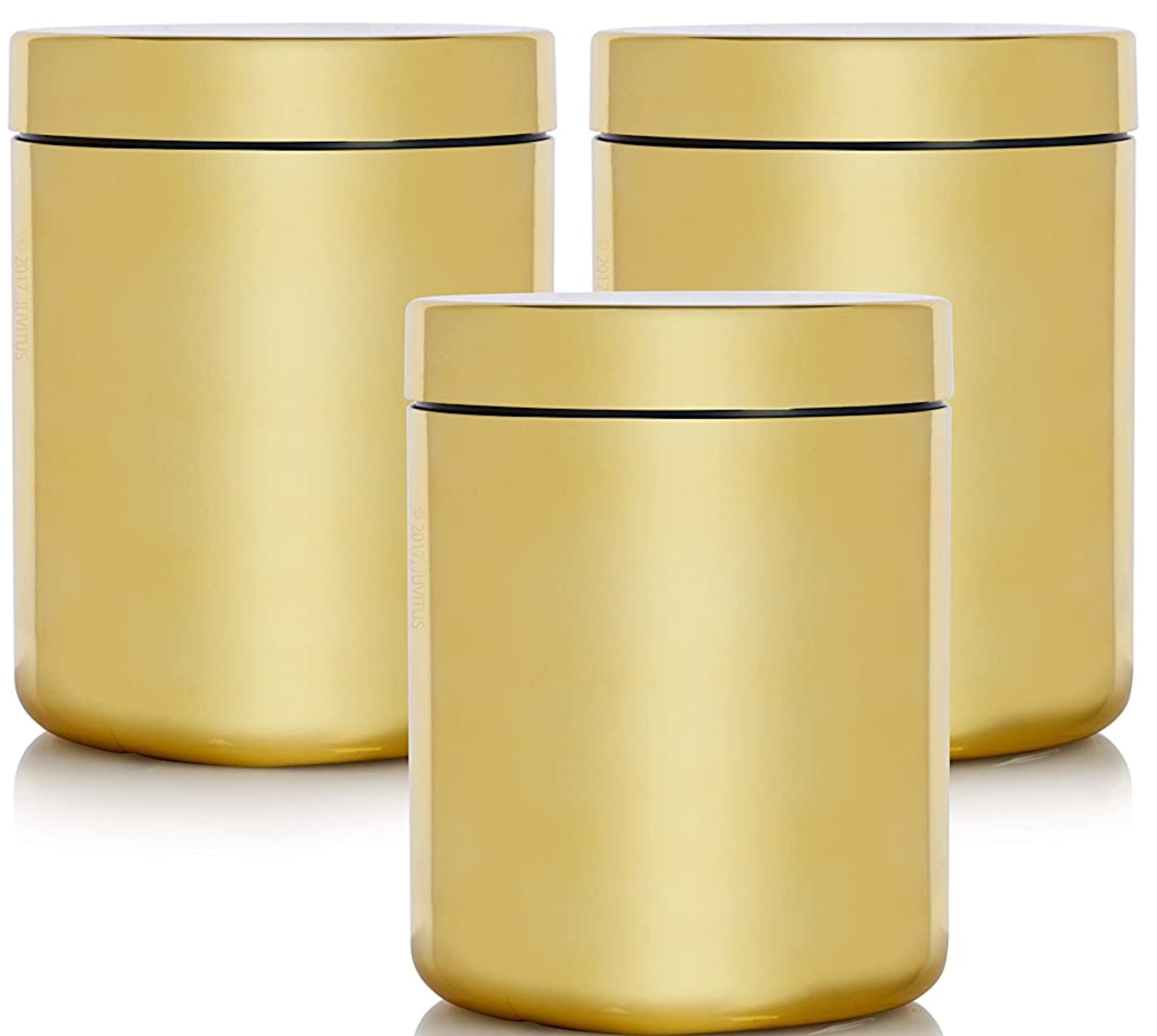 32 Oz Gold Metallic Plastic Refillable Jar With Smooth Lid (3 Pack)