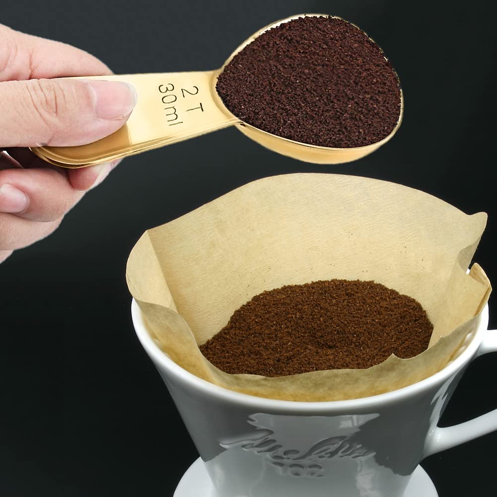 Short Handle Coffee Scoop 2 Tbsp Gold Measuring Scoops For Ground Coffee Mini Tea Scoop Metal 2 Tablespoon For Coffee Canister