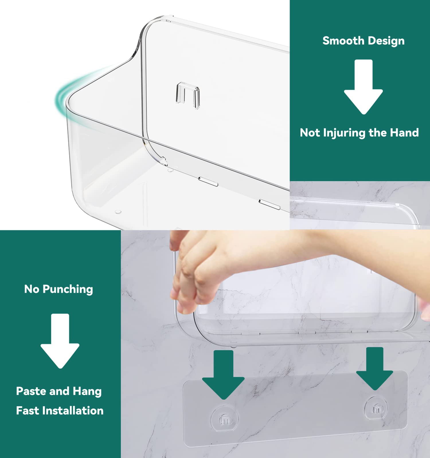 Jndetop Shower Caddy, 2 Pack Adhesive Clear Acrylic Bathroom Shower Shelf Organizer, Transparent No Drilling Wall Mount Shower S