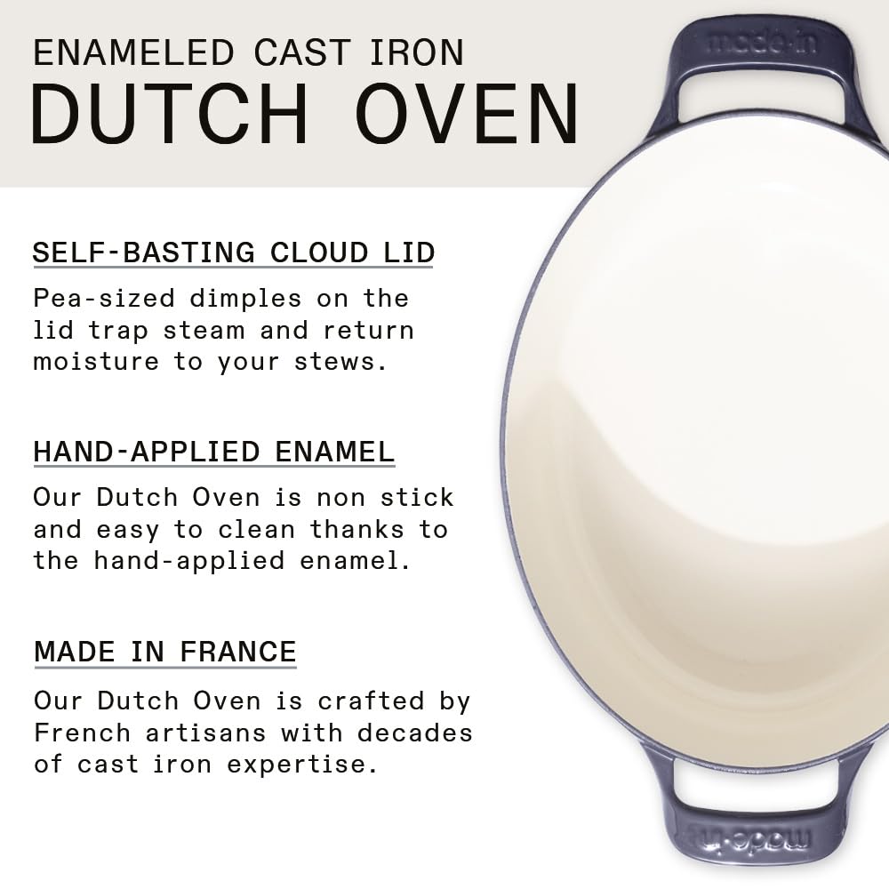 Made In Cookware - Oval Dutch Oven 7.5 Quart - Blue - Enameled Cast Iron - Exceptional Heat Retention & Durability - Professional Cookware - Crafted In France - Induction Compatible