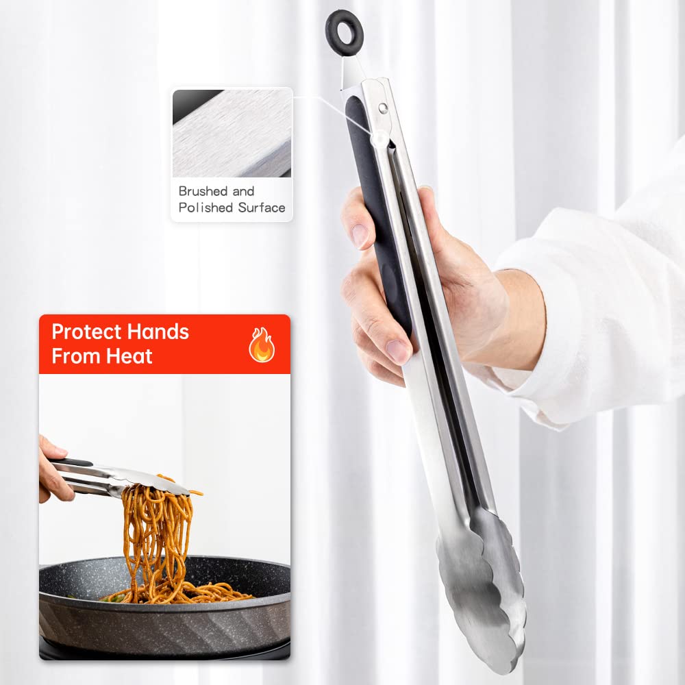 9 & 12 Inch Kitchen Tongs, Stainless Steel Metal Tongs Cooking Tongs, For Cooking Barbecue, Bbq Grilling, Buffet Serving (9''+12