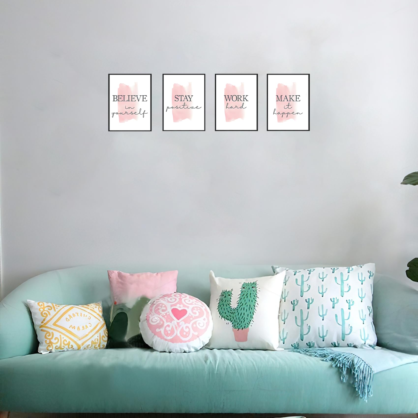 KLPOARTQ Set of 4 Framed Motivational Canvas Prints, 12x16 Inch, Pink Grey, Inspirational Quotes for Home & Office Decor