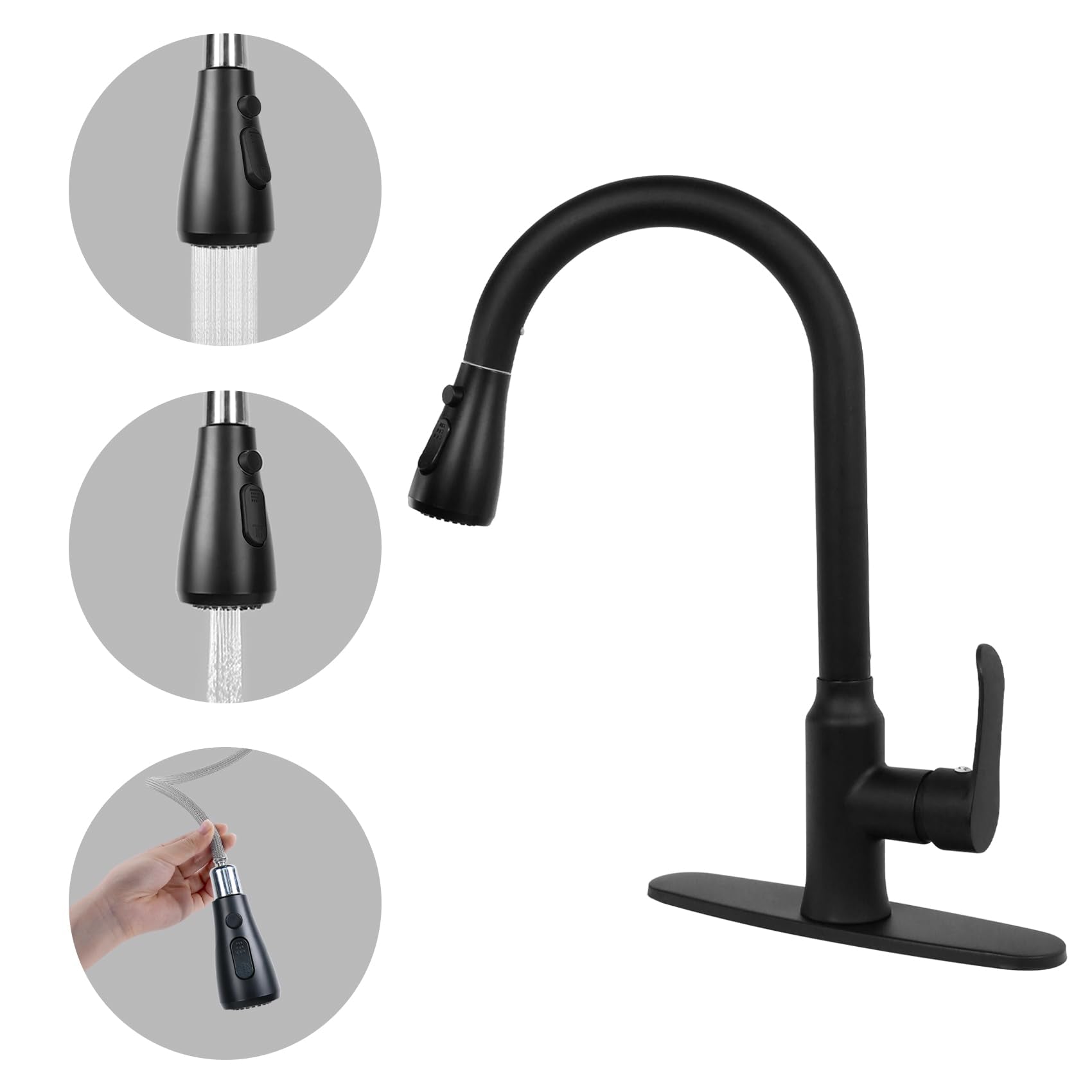 Kitchen Faucets With Pull Down Sprayer, Matte Black, Stainless Steel Kitchen Sink Faucet With High Arc Sprayer, Single Handle Co