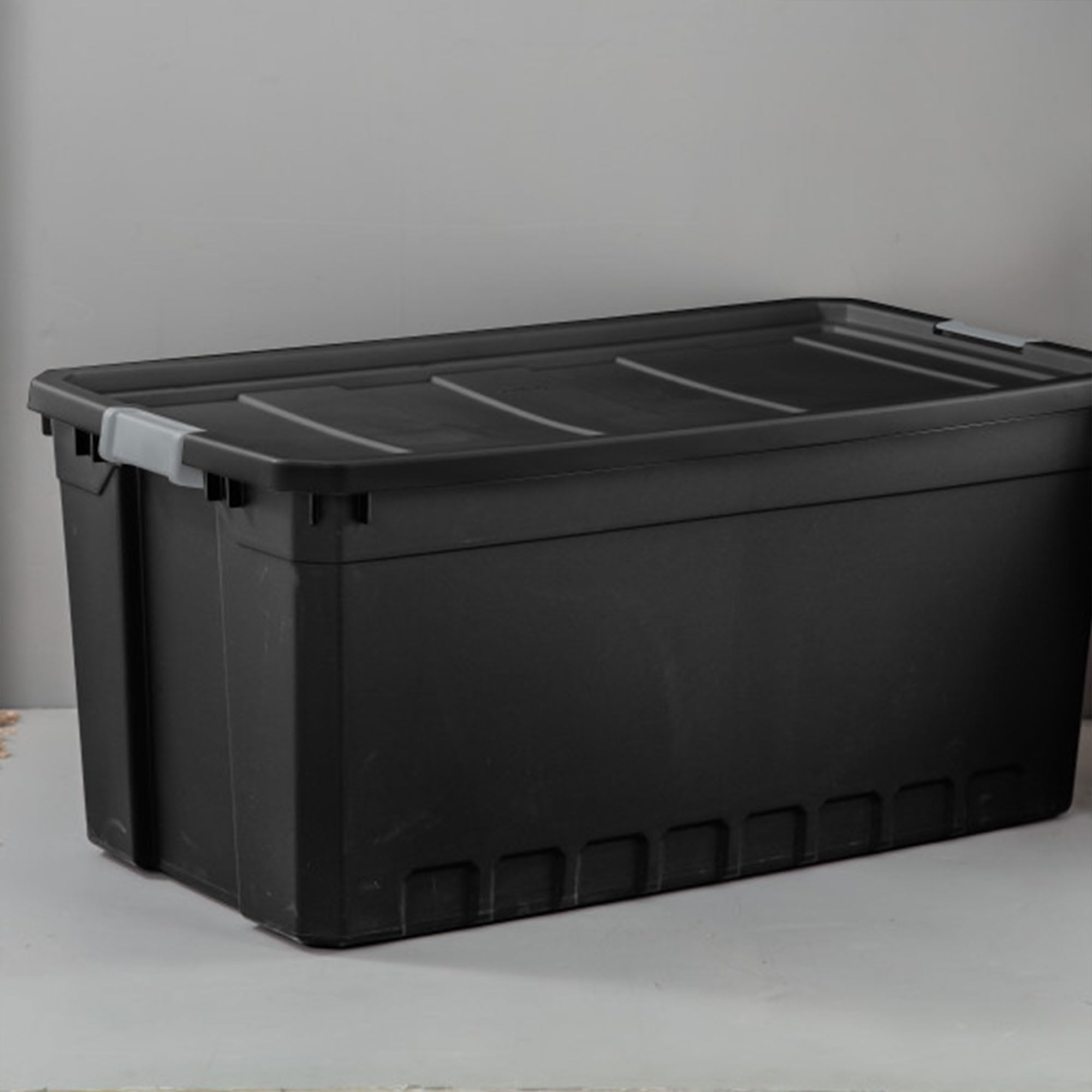 Sterilite 50 Gallon Plastic Stacker Tote, Heavy Duty Lidded Storage Bin Container For Stackable Garage And Basement Organization