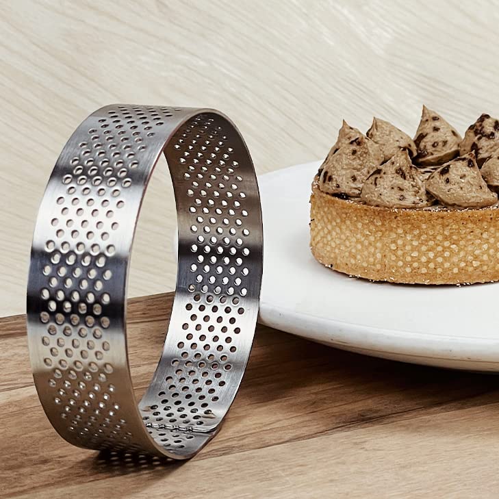 Uyauld 4 Pieces Perforated Tart Ring, 8Cm High Grade Stainless Steel Heat-Resistant Cake Dessert Ring, 3.15 Inch Pastry Mold Rou