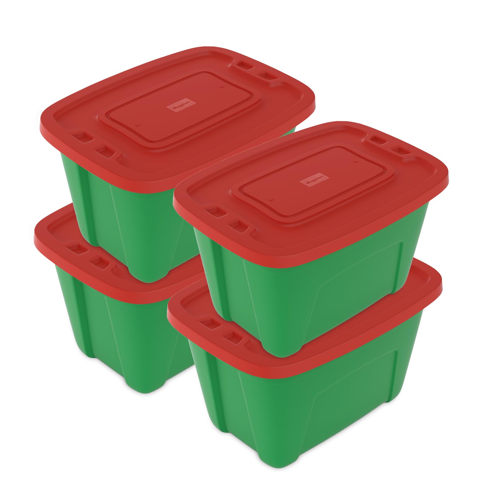 Simplykleen 4-Pack Christmas Storage Totes With Lids (Red/Green), 18-Gallon (72-Quart) Organization Bins, 25.50'' X 17.00'' X 15
