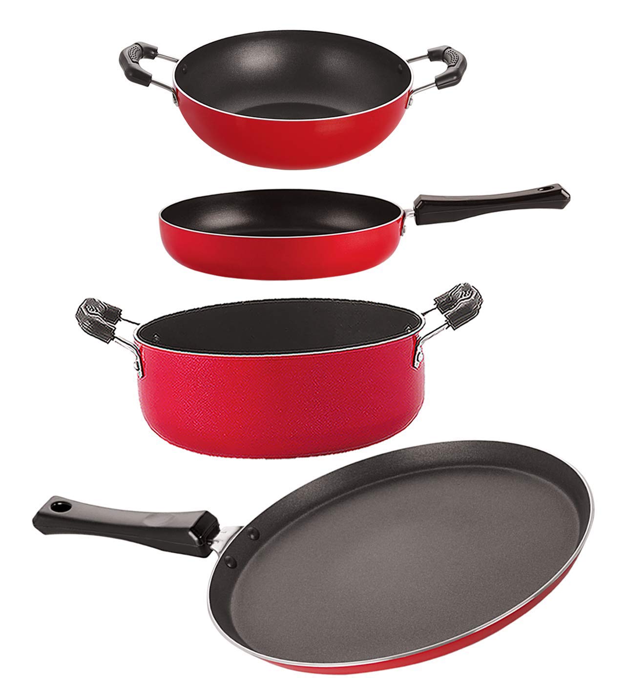 Nirlon Non Stick Coated Heat Resistance Pfoa Free Aluminium Cookware Utencil Gift Set Of 4 Pieces (Ft13_Fp10_Kd11_Cs24)