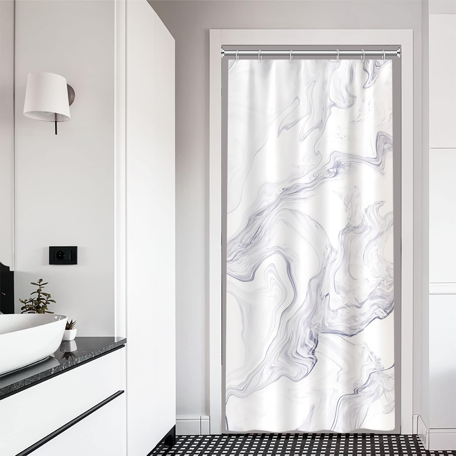 Ruelvth Stall Shower Curtain, White Marble Small Bathroom Curtain Modern Abstract Waterproof Rv Shower Curtain Set With Hooks, 3