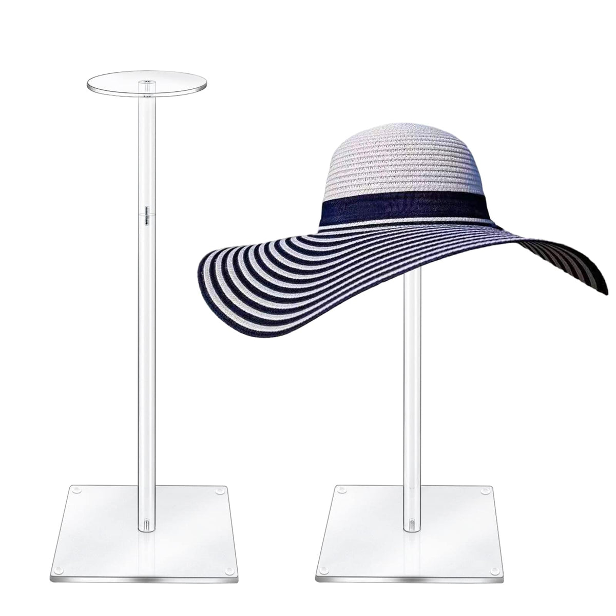 Rssciiiul Acrylic Hat Stand And Wig Display Rack, 2Pcs 17'' Clear Hat Stands For Display, Adjustable Height Hat Holder, Square B