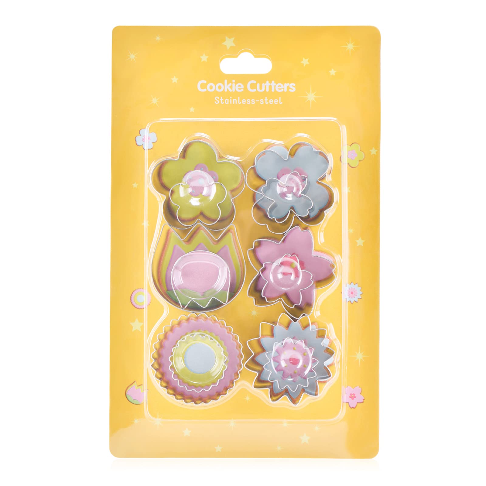 Flowers Cookie Cutter Set -12 Pieces - Plum Blossoms, Clover, Tulip, Cherry Blossoms, Sawtooth Circle, Sunflower Biscuit Fondant