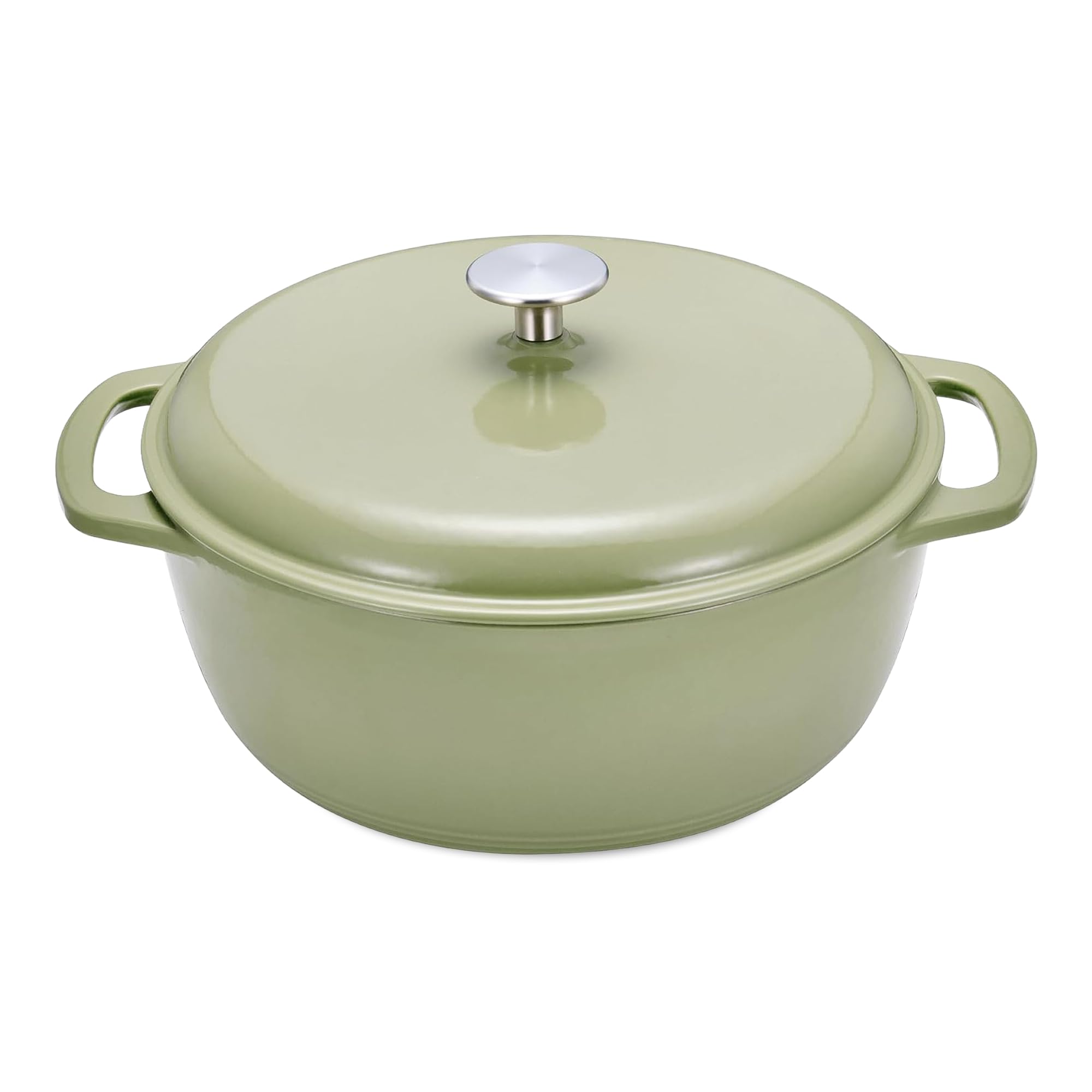Amazon Basics Cast Iron Dutch Oven Pot with Lid, Enameled, Dual Handles, Round, HeavyDuty, Small, 4.3Quart, Olive