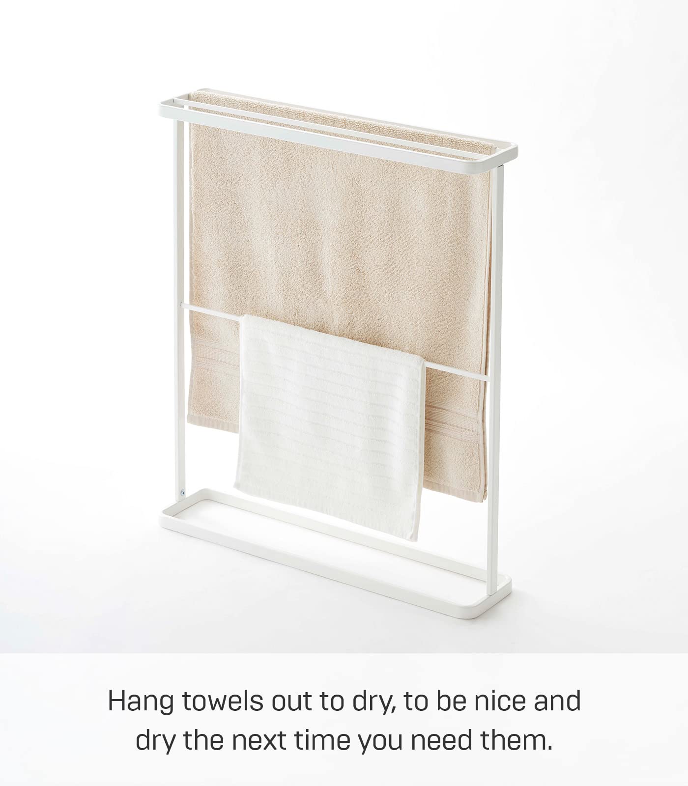 Yamazaki Home Bath Towel Hanger - Bathroom Organizer Storage Holder Dry Rack Steel One Size White