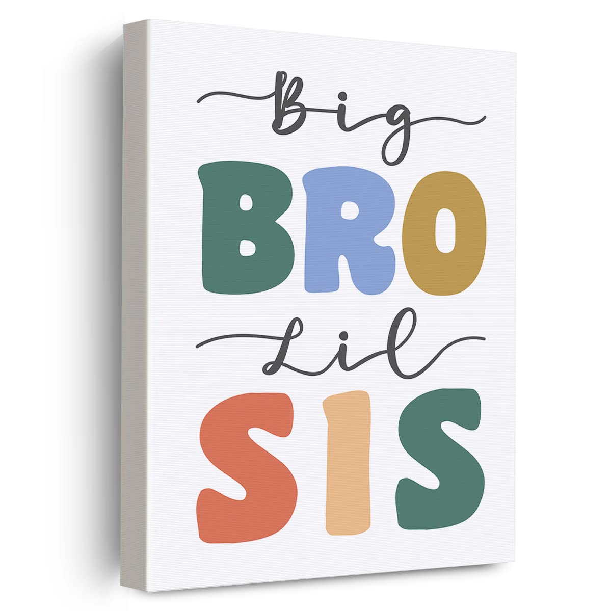 Evxid Nursery Big Bro Lil Sis Canvas Poster Painting Kids Room Wall Art, Sisters Brothers Print Picture Artwork Framed Ready To