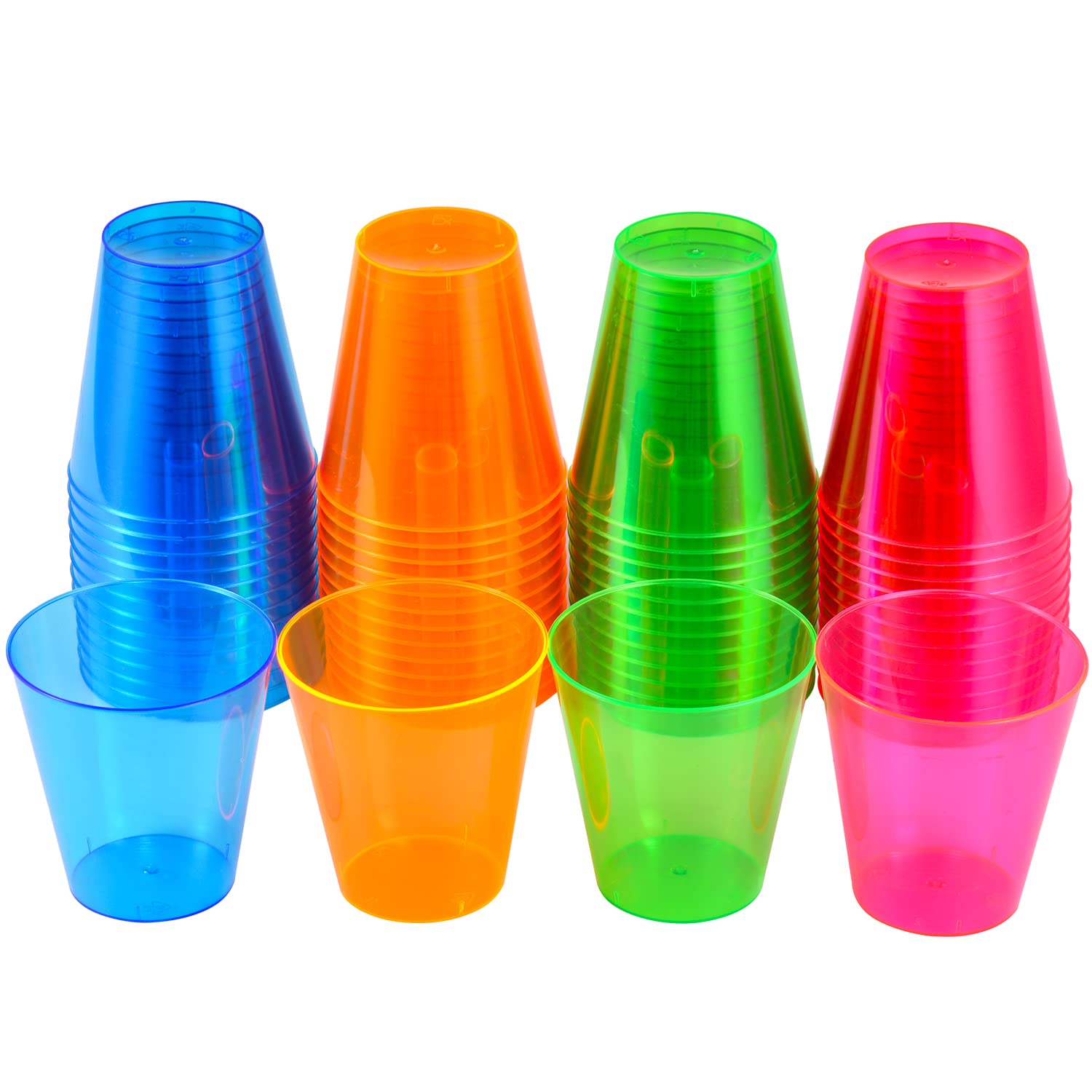 Qianqueyue 250 Pack Shot Glasses, 2Oz Disposable Clear Hard Plastic Cups(Multicolor),Jello Cups For Party,Iridescent Party Suppl