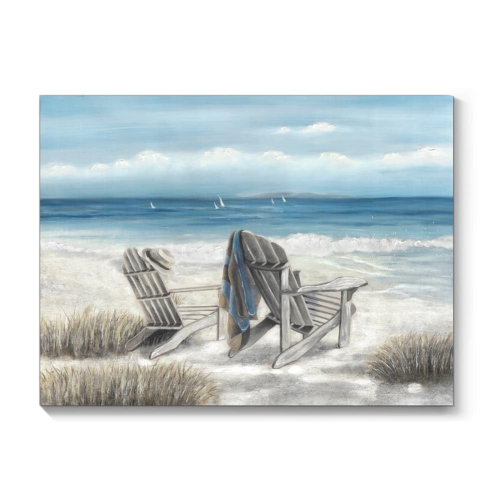 Tar Tar Studio Abstract Seascape Canvas Wall Art: Beach Chair On Sand Painting Print For Bedroom (24'' W X 18'' H, Multiple Size