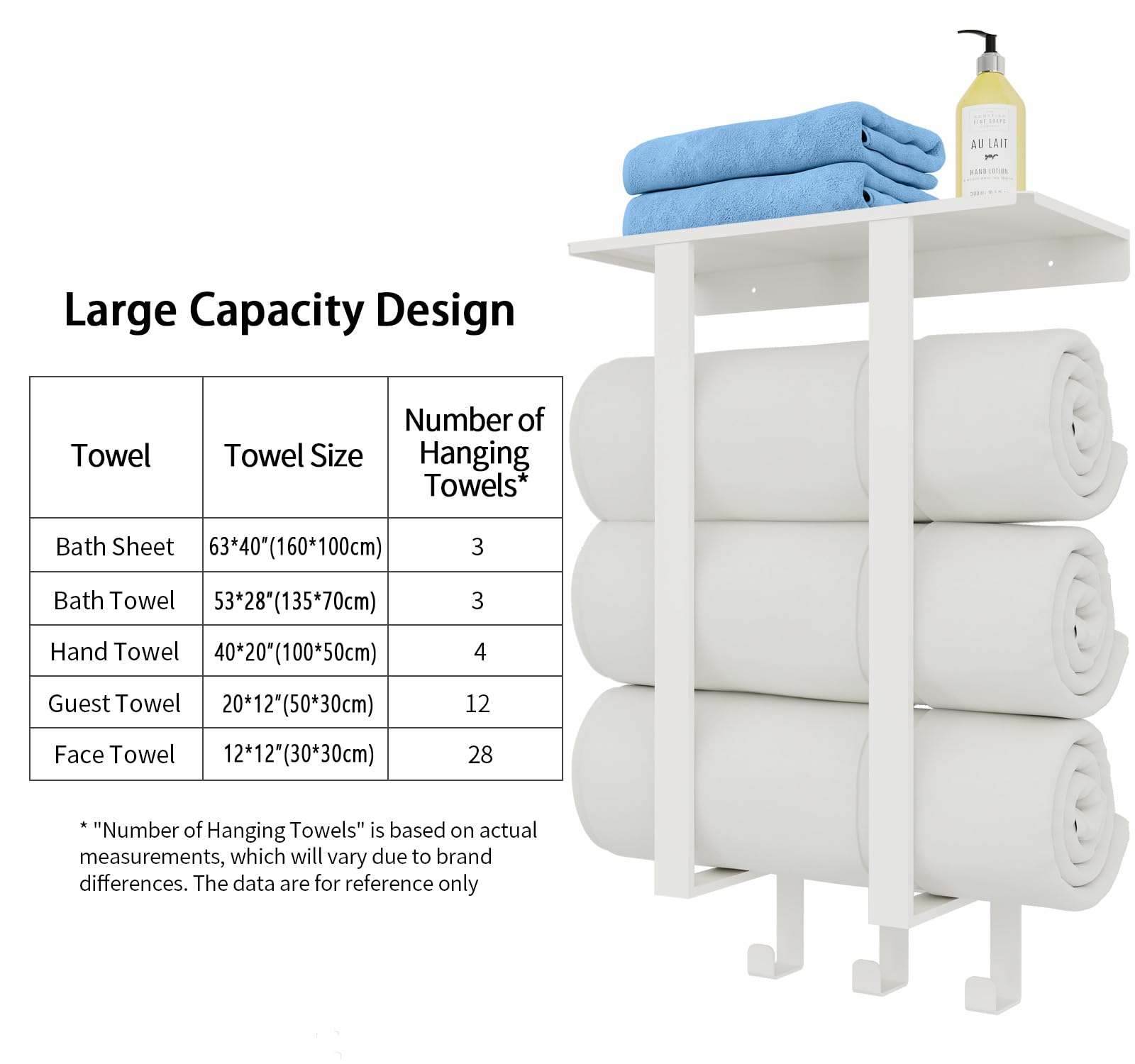 Bethom Towel Racks For Bathroom Wall Mounted, Bathroom Towel Rack With Shelf & 3 Hooks, Towel Storage Rack For Small Bathroom, W