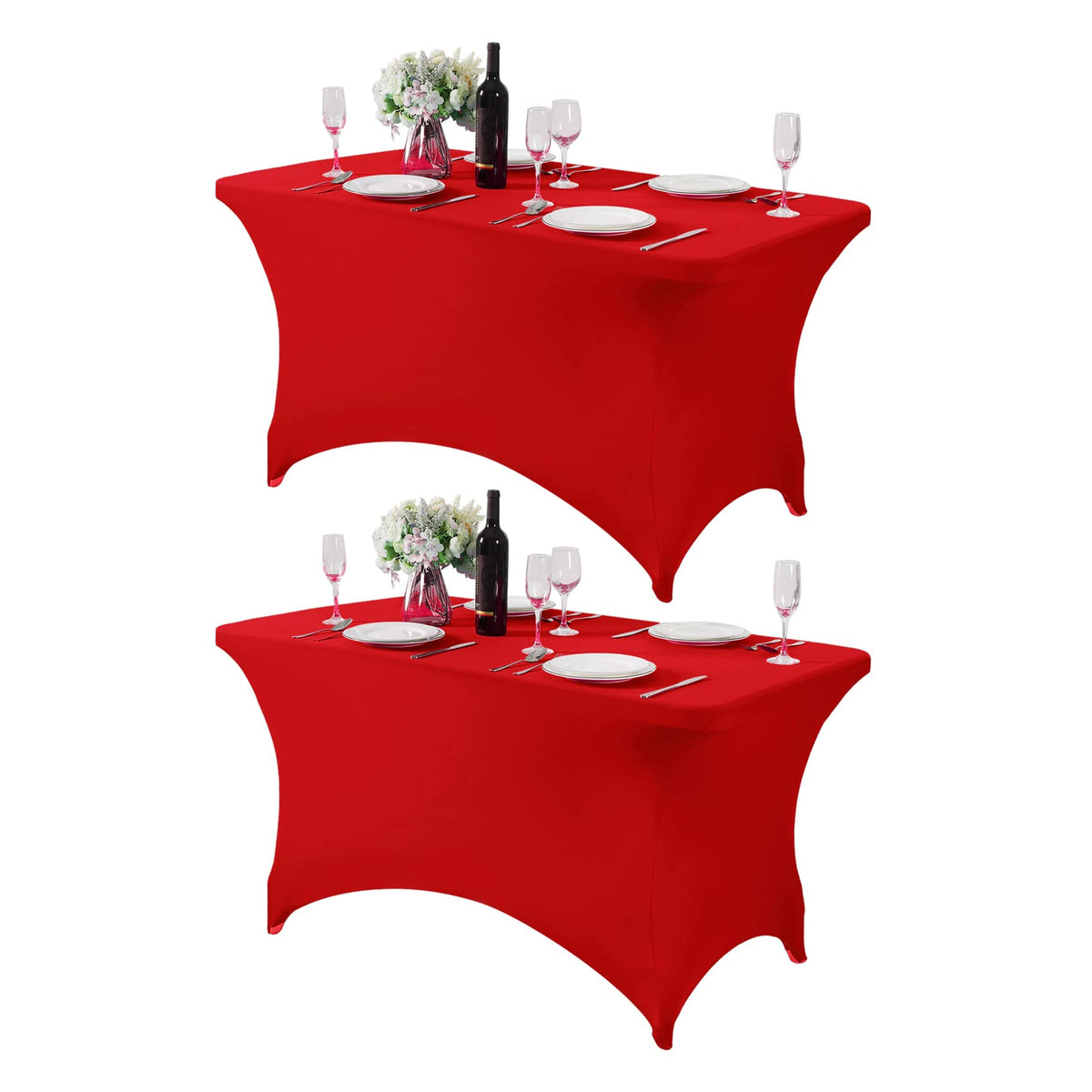 Hezuzo 2Pack Spandex Table Cover For 4Ft Table Universal Fitted Stretch Tablecloth For Party, Banquet, Wedding And Events-Red